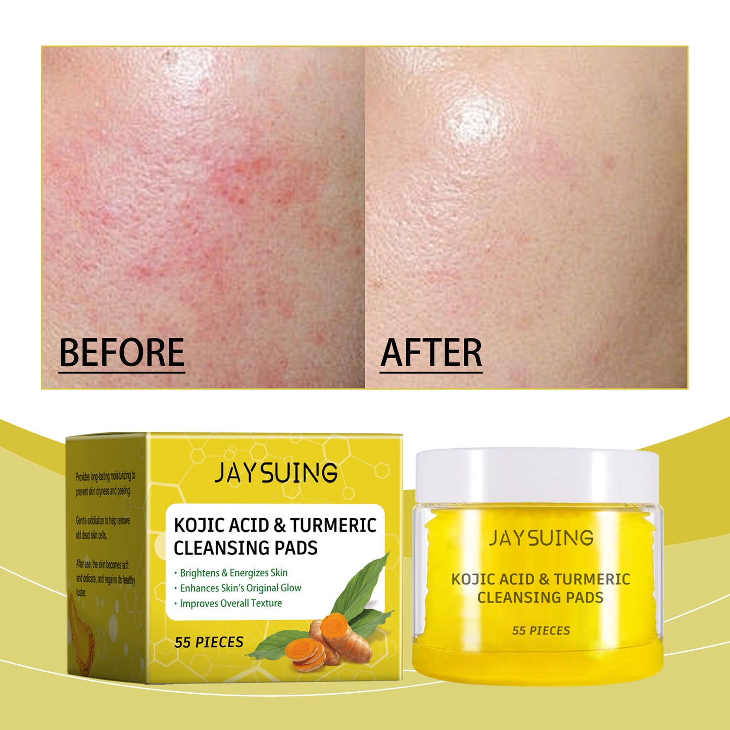 Turmeric Facial Cleansing Pads with Kojic Acid - 55 Count