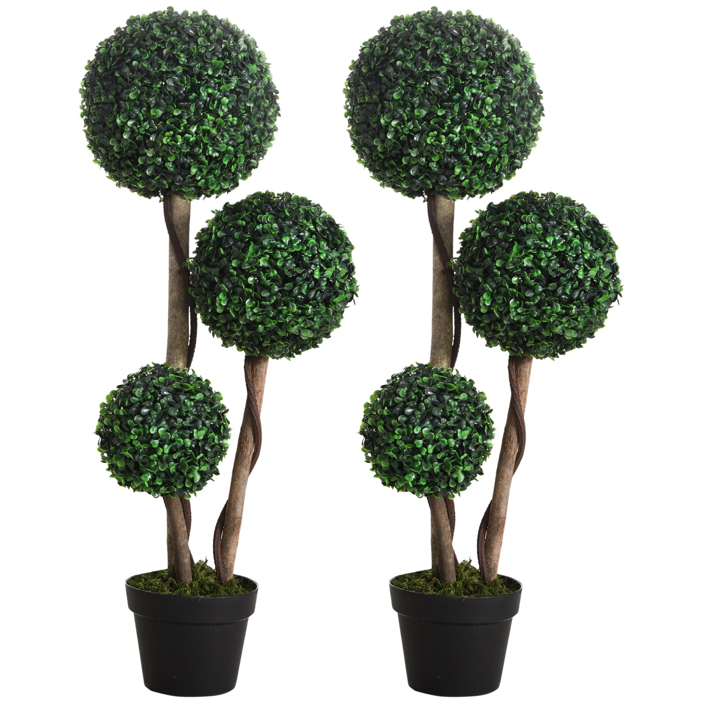 35.5" Artificial Boxwood Topiary Tree - Set of 2 Green Plants