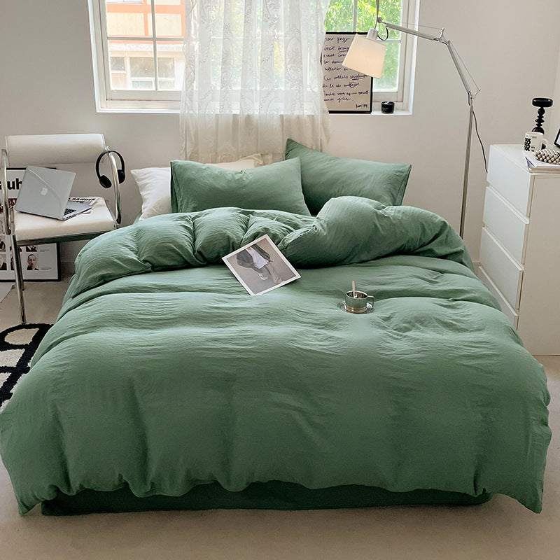 Solid Color Cotton Bed Sheet Set - Soft Washed Bedding Includes Quilt Cover & Pillowcases
