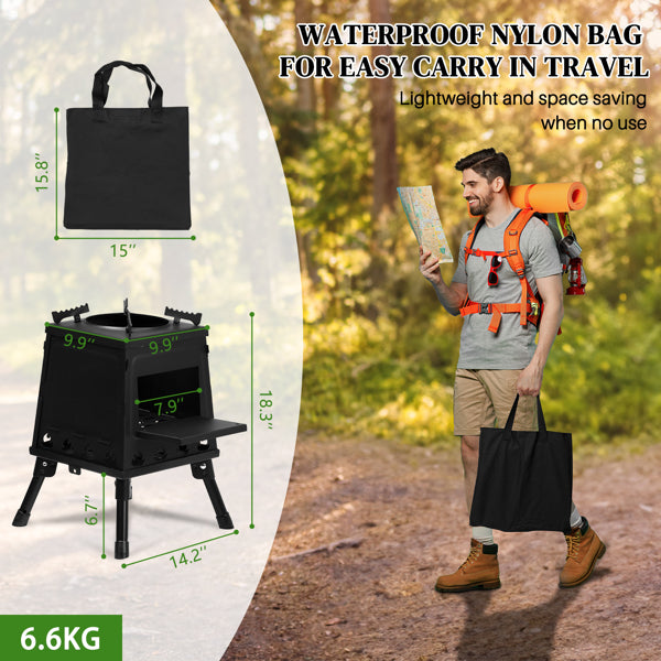 Portable Wood Camping Stove 36x36x46.5cm for Outdoor Cooking & Hiking