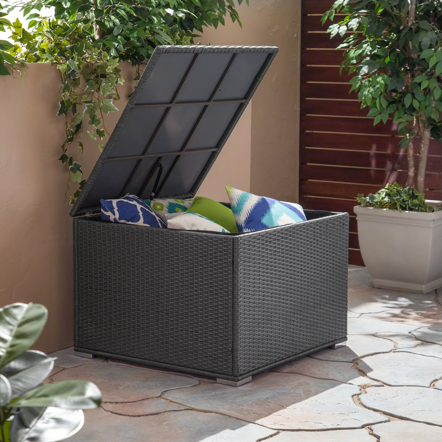 Outdoor Storage Box - Grey Rattan, 33.5" x 33.5"