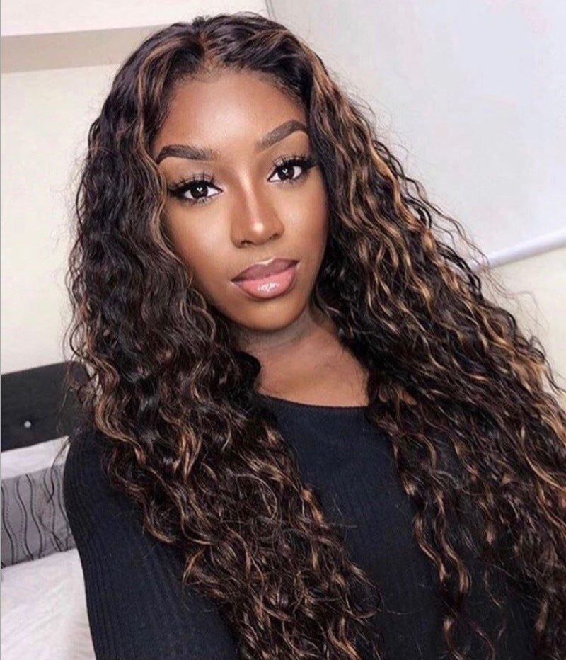 African Small Curly Wig with Mixed Color Long Hair for Ladies - Synthetic & Dyeable