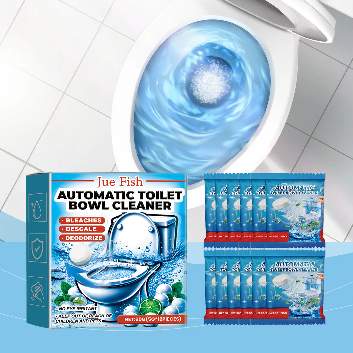 Automatic Toilet Cleaning Effervescent Tablets - 60g, 1 Box