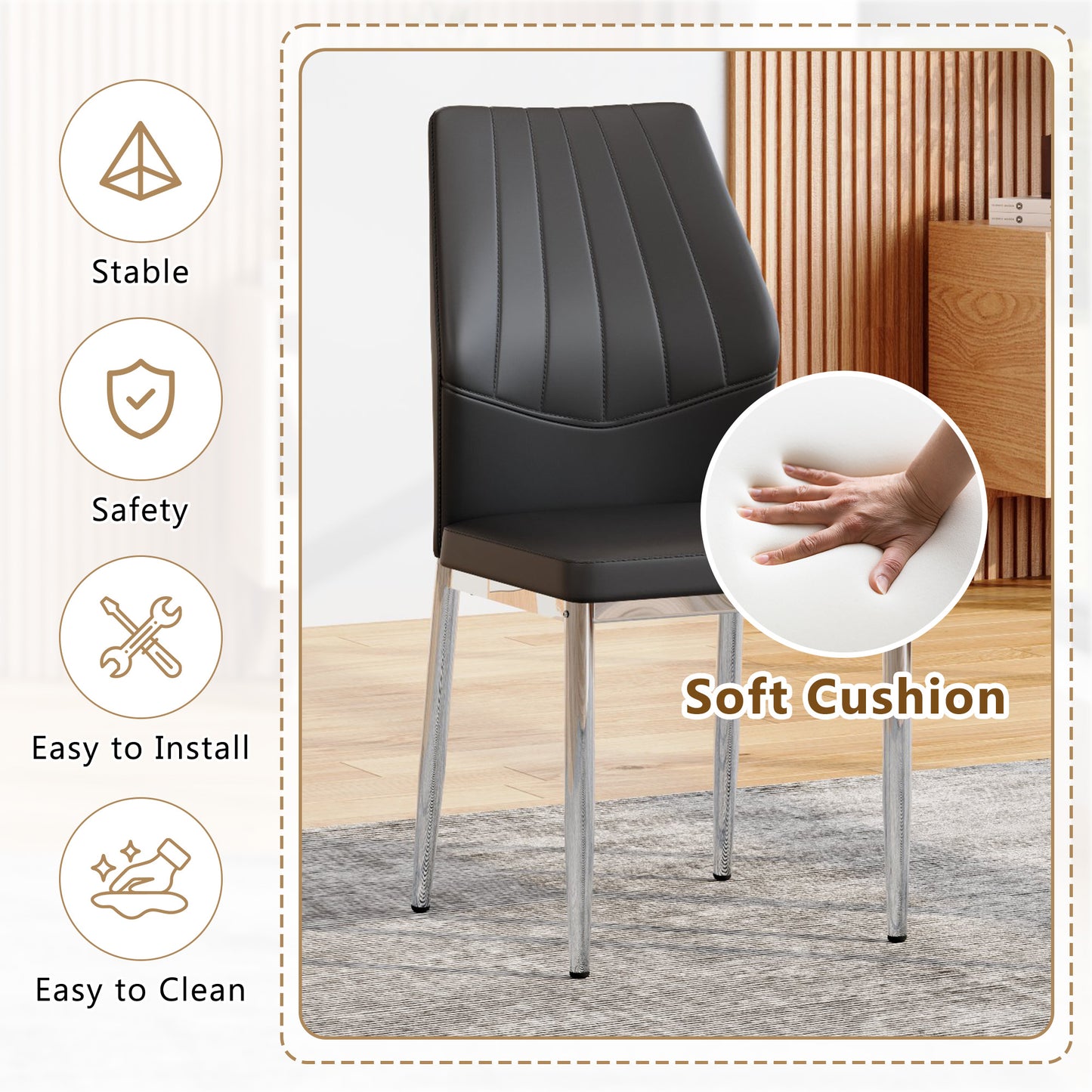 Set Of 4 Black - And Silver Dining Chairs,37 Inches High Ergonomic PU