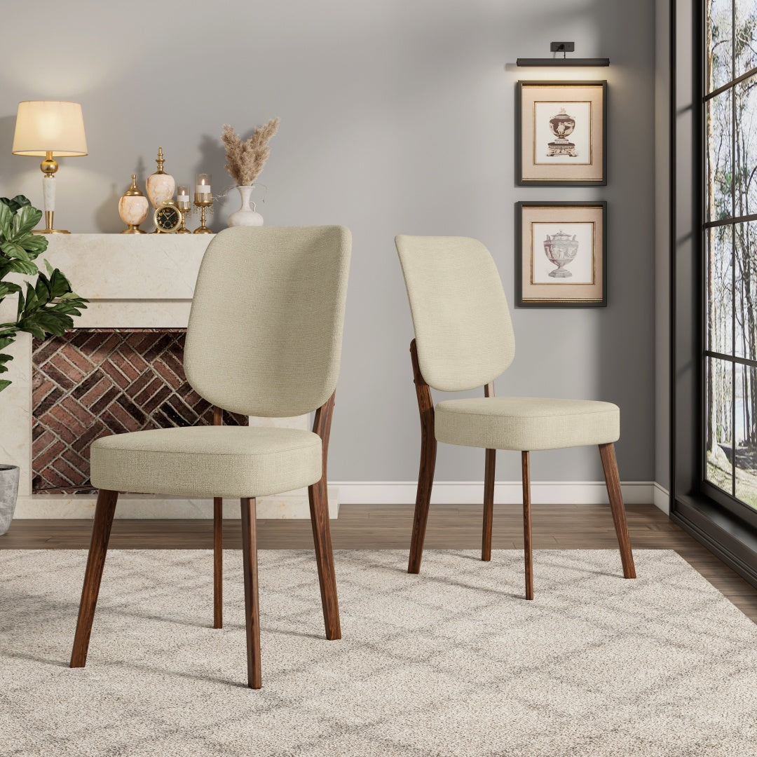 Mid-Century Modern Upholstered Dining Chairs Set of 2 - Oatmeal