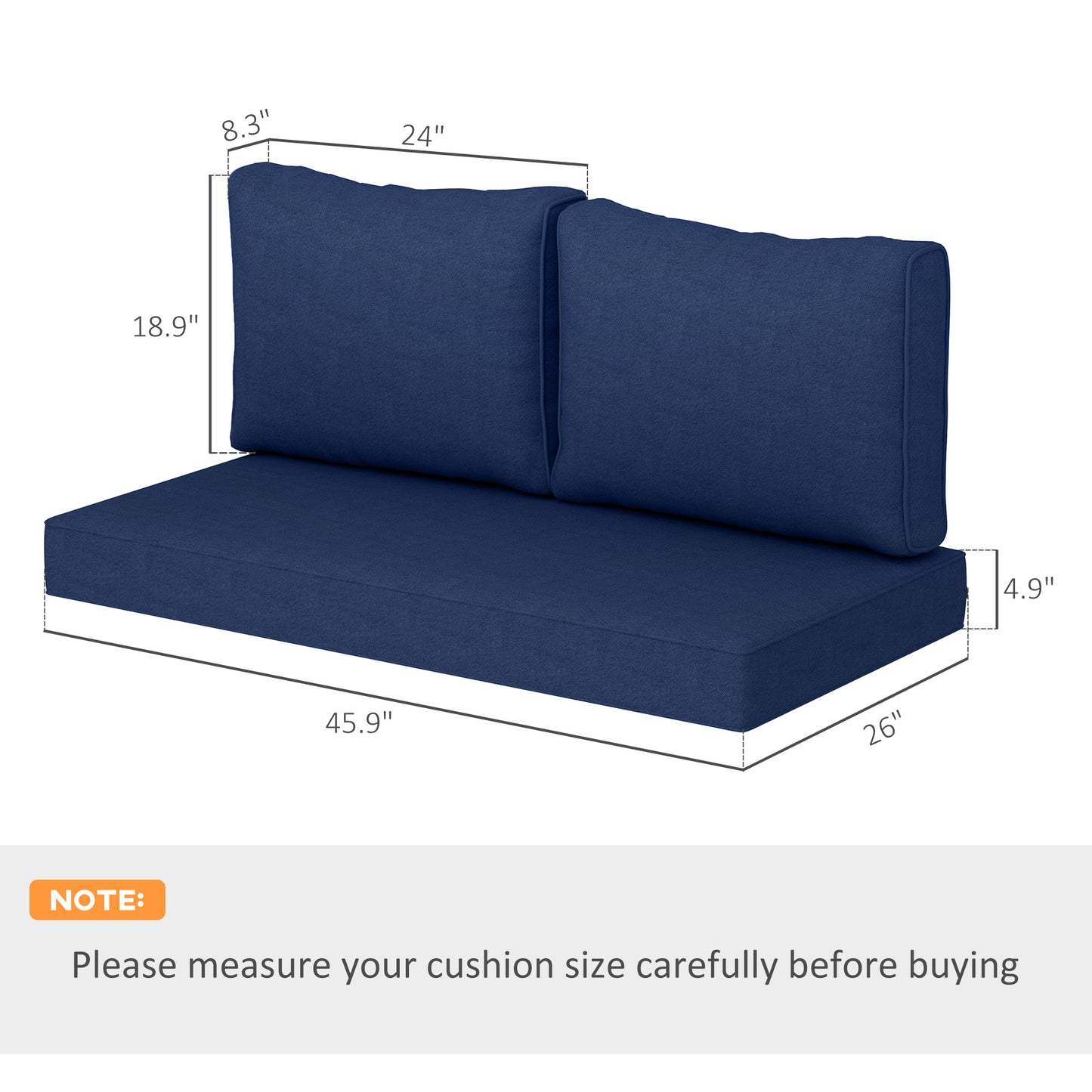 Outdoor Loveseat Cushion Set - Thick Navy Blue Cushions, 46x26x5 in