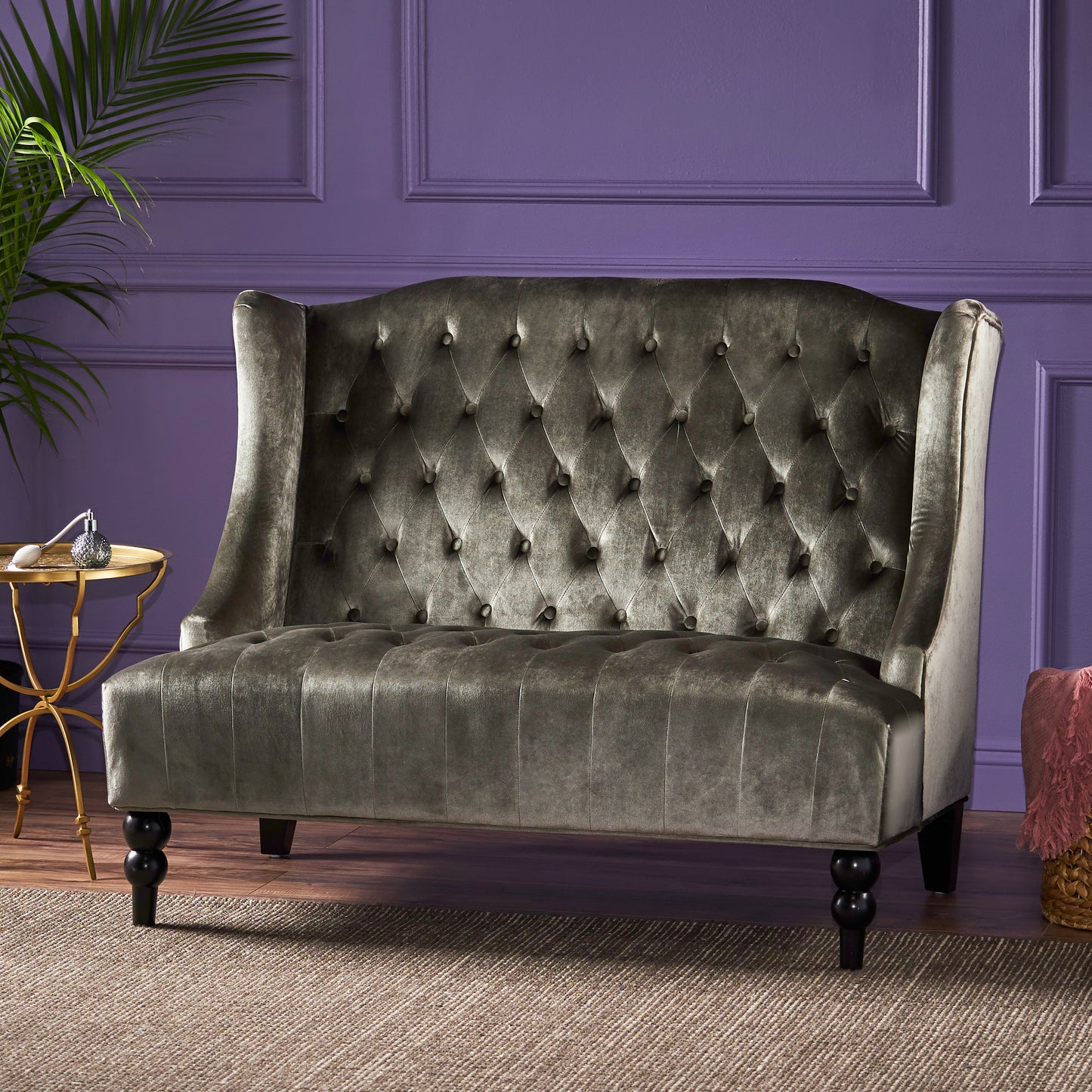 Modern Glam Velvet Loveseat Sofa - Grey