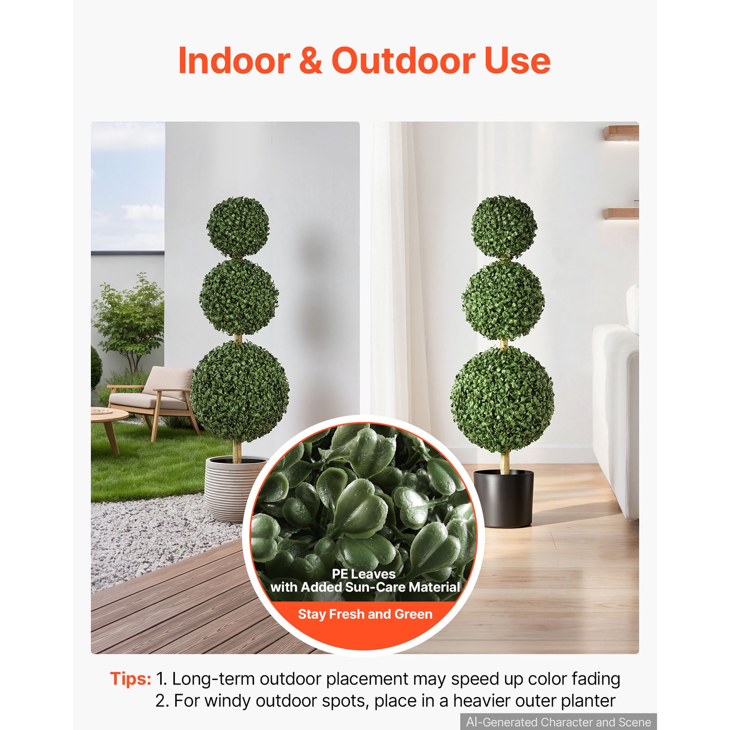 Artificial Boxwood Topiary Set of 2, 3 Ft Faux Greenery for Indoor & Outdoor Decor
