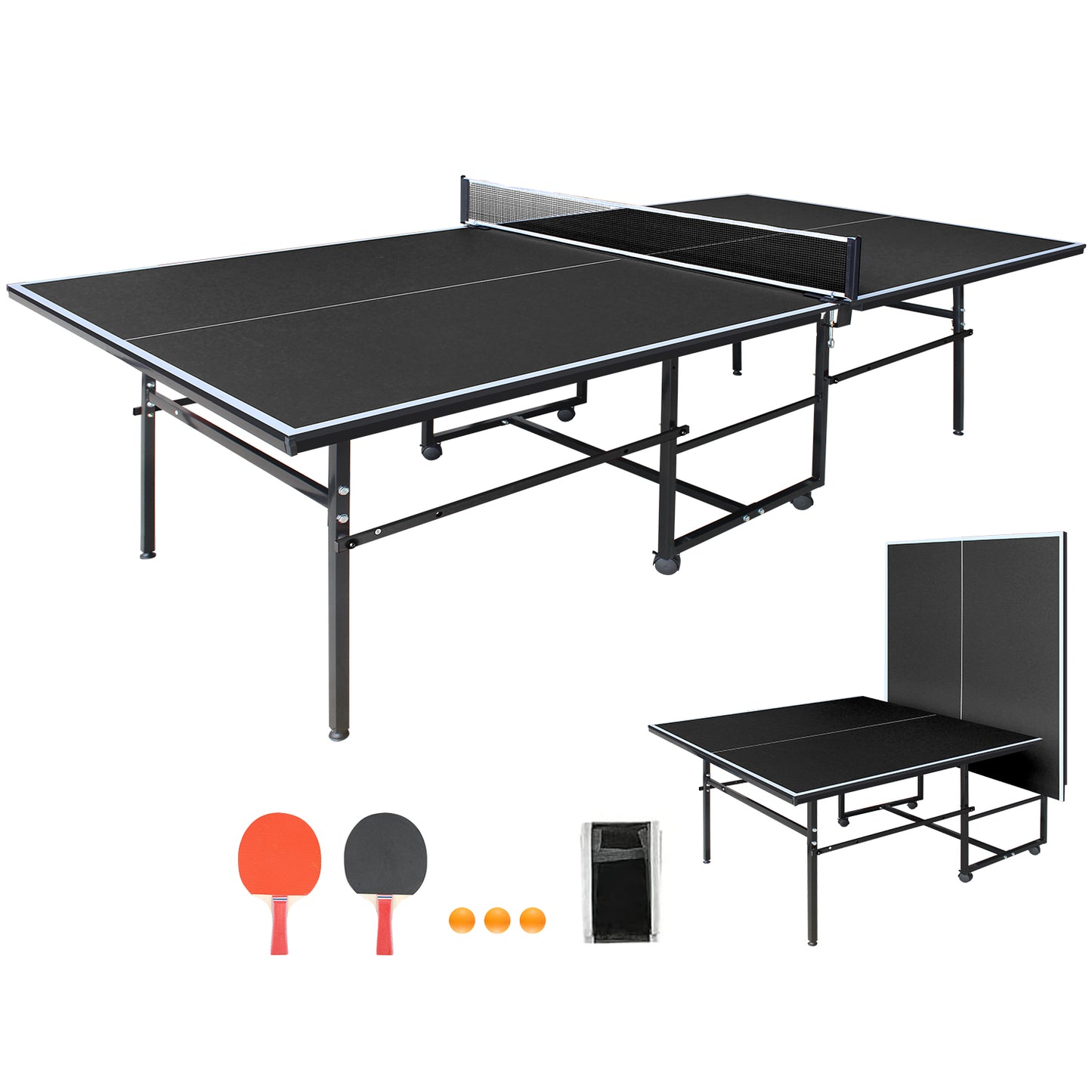 Mid-Size Portable Table Tennis Table Set with Paddles & Balls