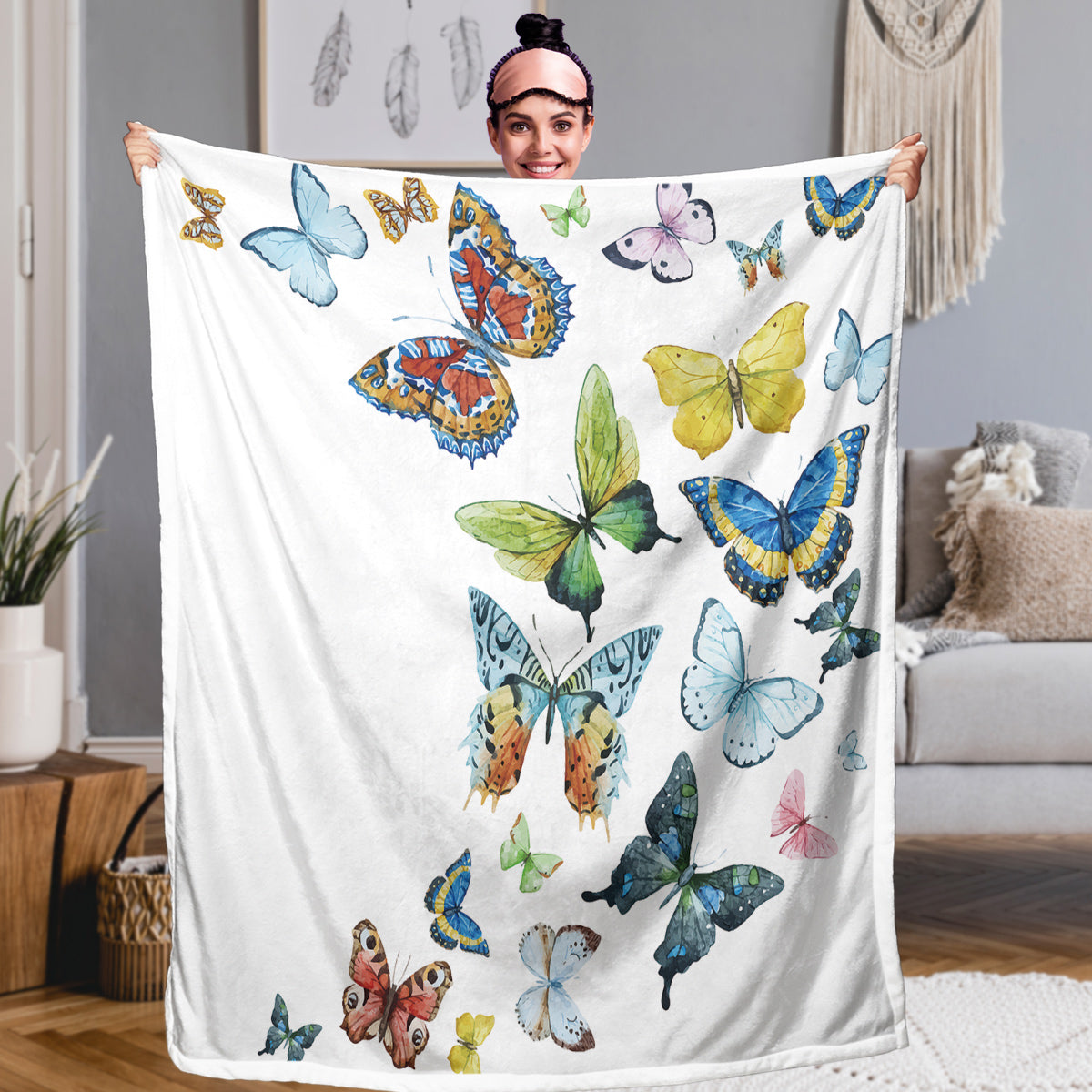Colorful Butterfly Sherpa Fleece Blanket - 50x60 Inches