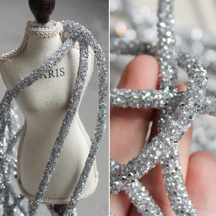 Silver Glitter Crystal Soft Lace Trim for Crafts & Sewing - Multiple Lengths