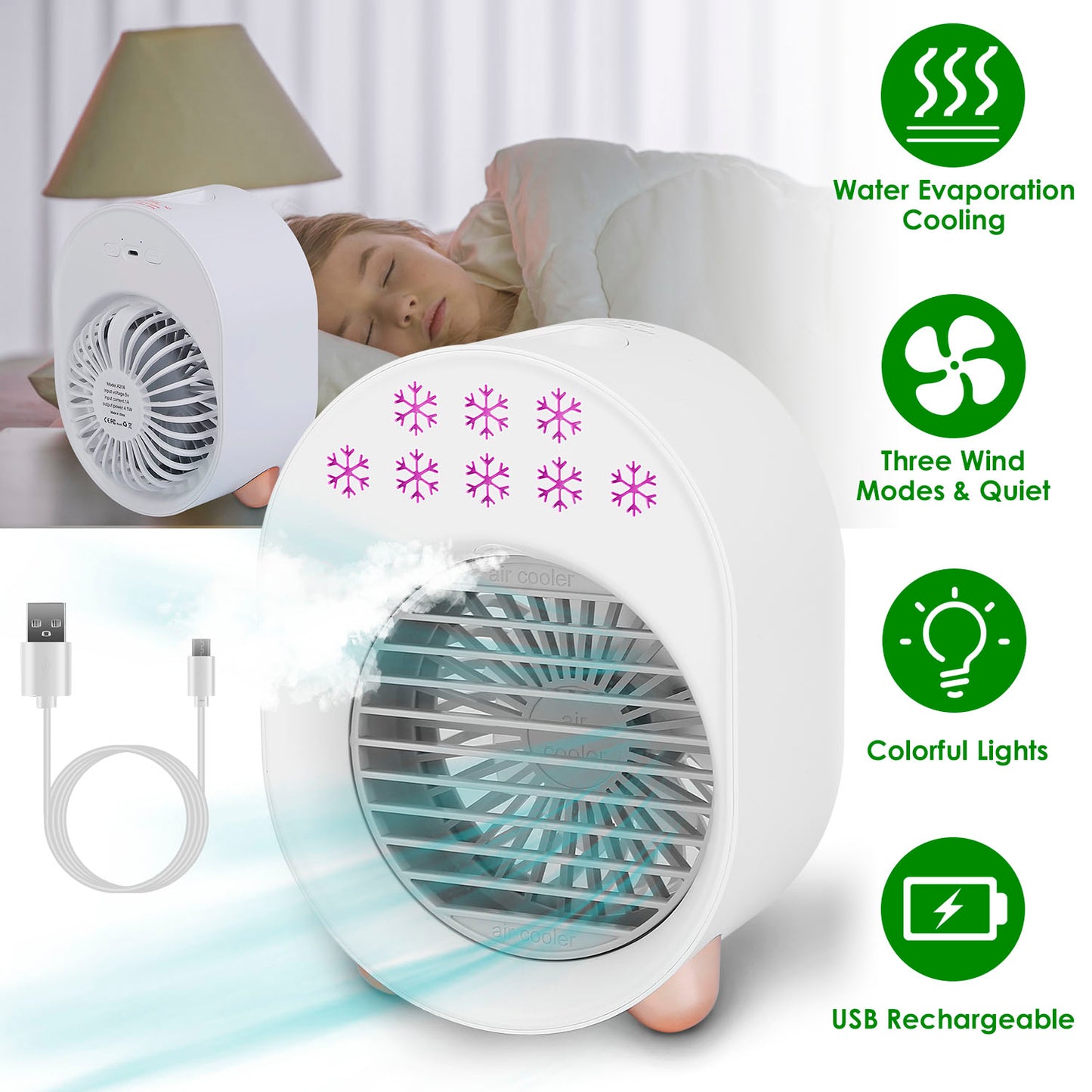 Portable Mini Desktop Air Conditioner Fan with USB Rechargeable Humidifier