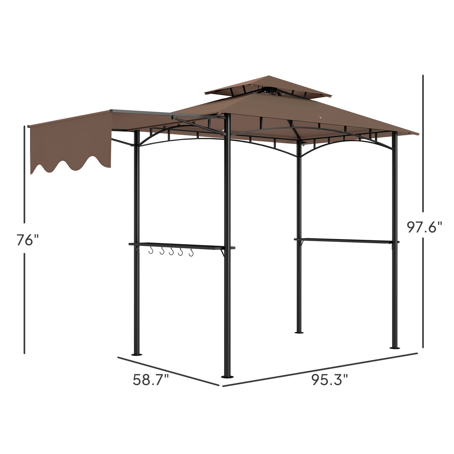 Outdoor Grill Gazebo with Side Shelves & Hooks - Brown