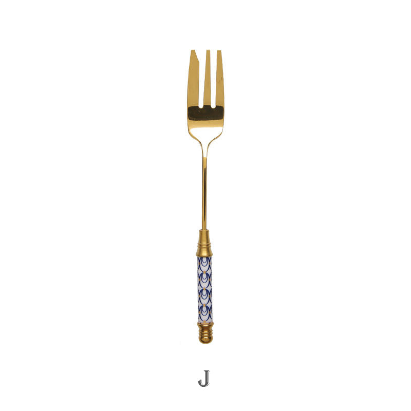 European Retro Gold-Plated Stainless Steel Dessert Spoon Set - Multiple Styles