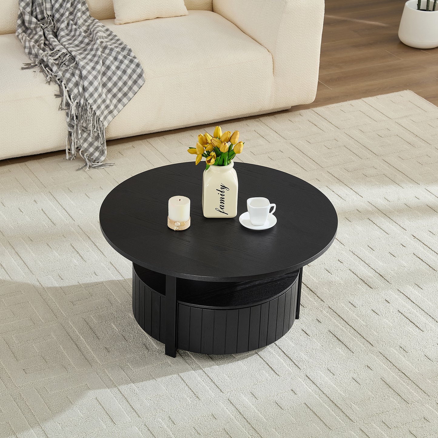 Round Storage Coffee Table Perfect For Living Room Movie Nights &