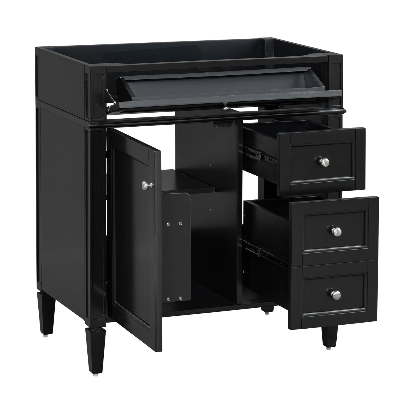 30'' Black Bathroom Vanity Cabinet with 2 Drawers and Tip-Out Drawer