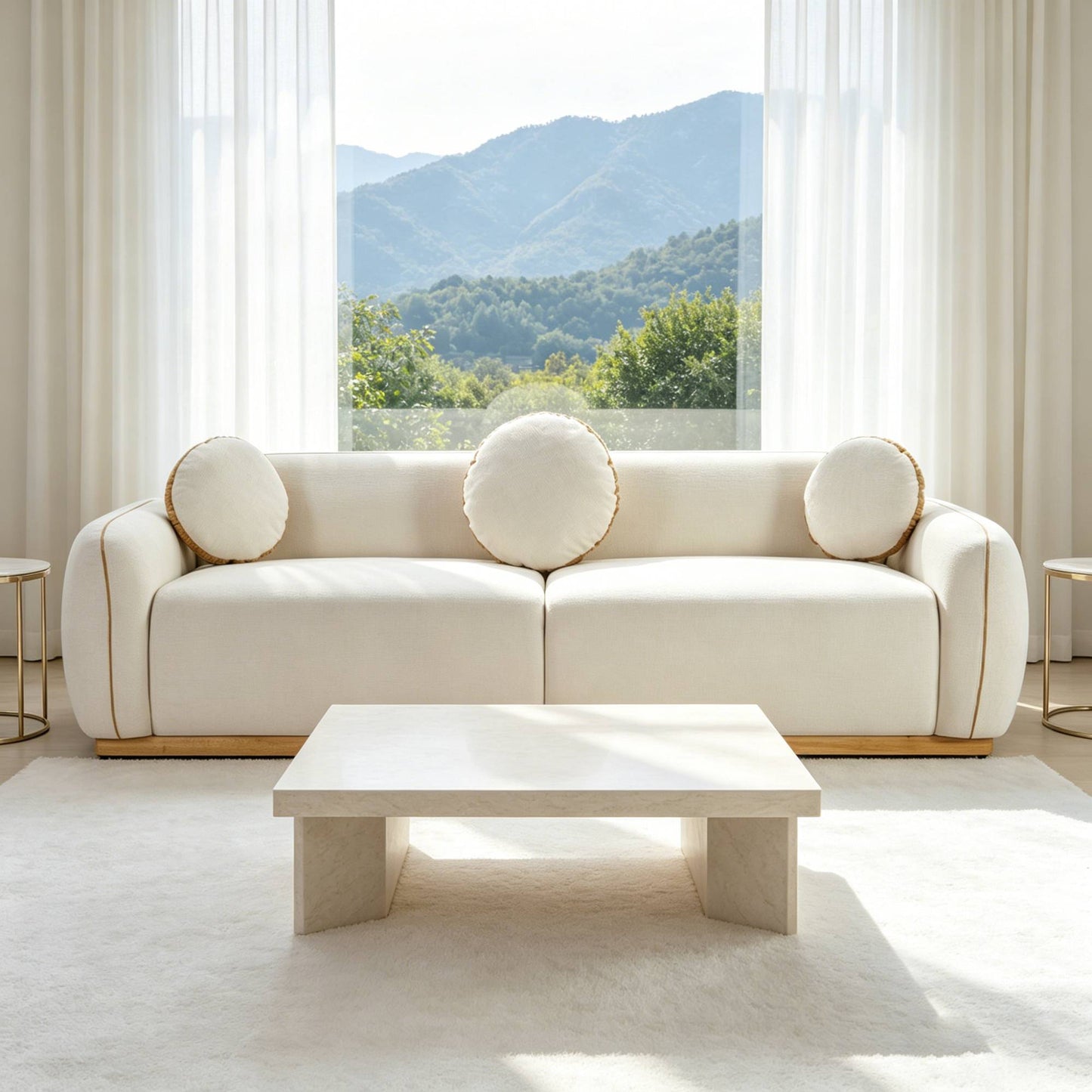 90.94 Modern Sofa Set, 3 Round Accent Pillows For Home Theater Lounge