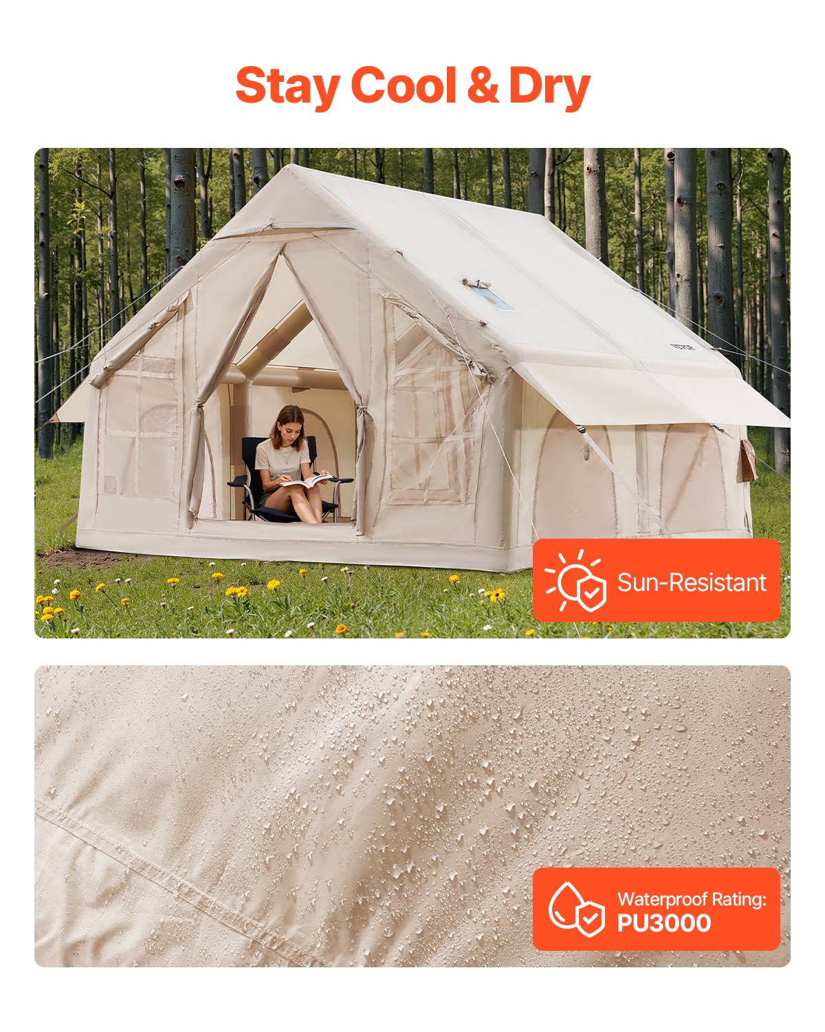 Inflatable Camping Tent for 4-6 Persons with Pump, Waterproof & Easy Setup