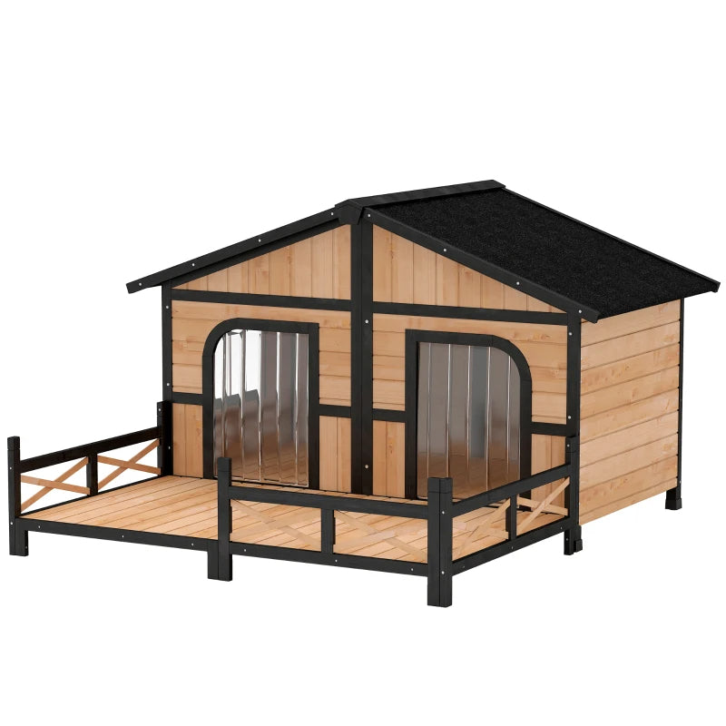 Outdoor Wooden Dog House with Porch & Weatherproof Roof - Small to Medium Dogs