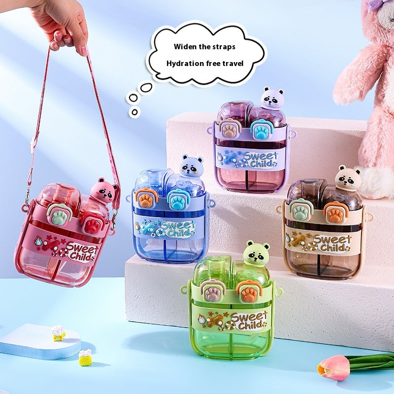 Children's Plastic Double Drink Cup - 500ml Colorful Cartoon Design