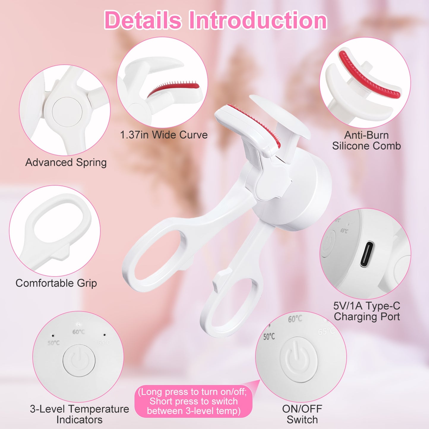 2-Pack Heated Electric Eyelash Curler - USB Rechargeable with 3 Temp Settings