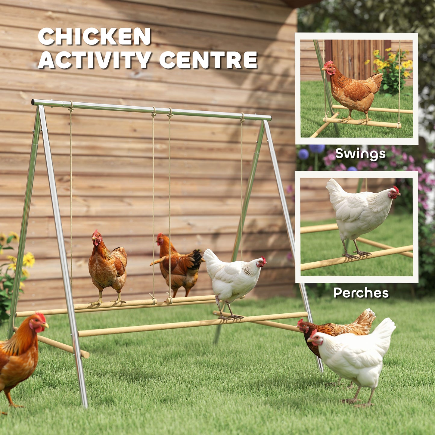 Chicken Perch with Swings for Coop, Outdoor Roosting Bars, Silver 1160x170 mm