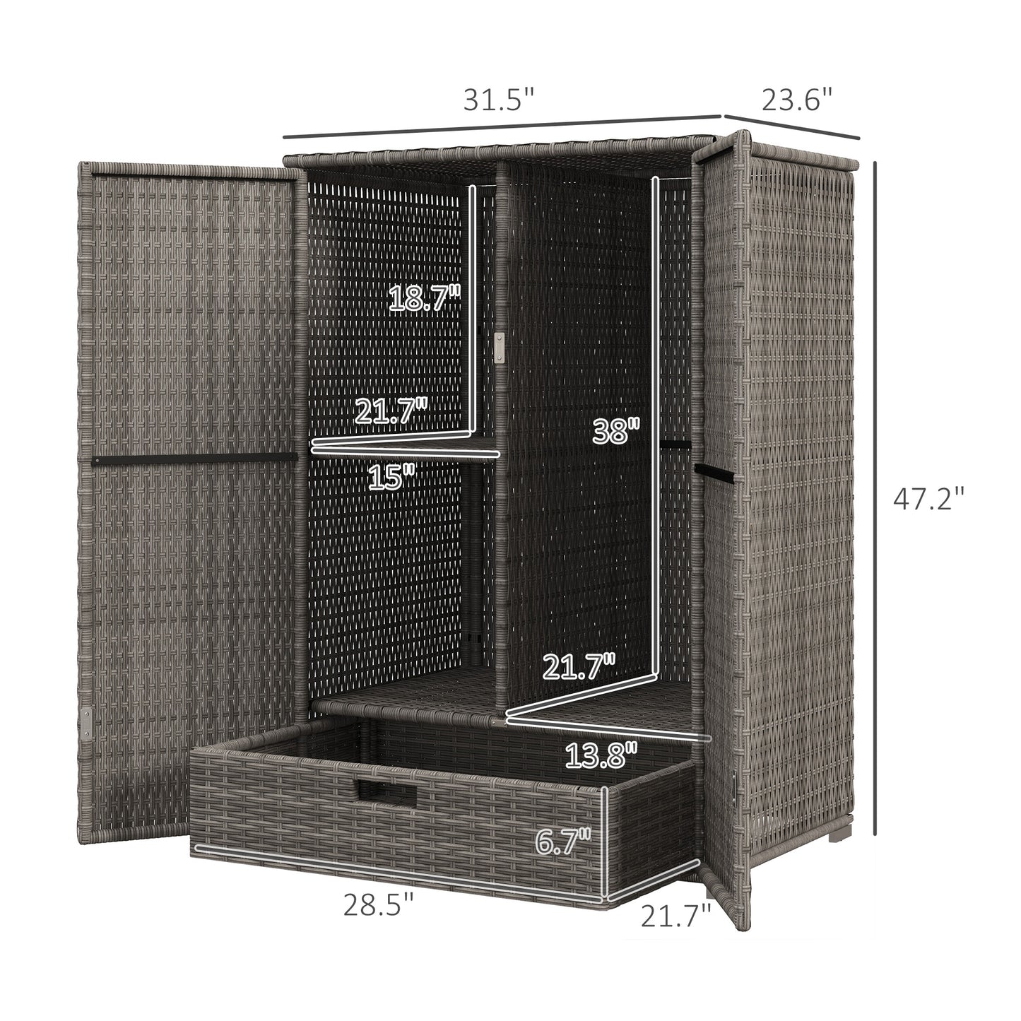 Outdoor Rattan Storage Cabinet with Drawer - Dark Gray