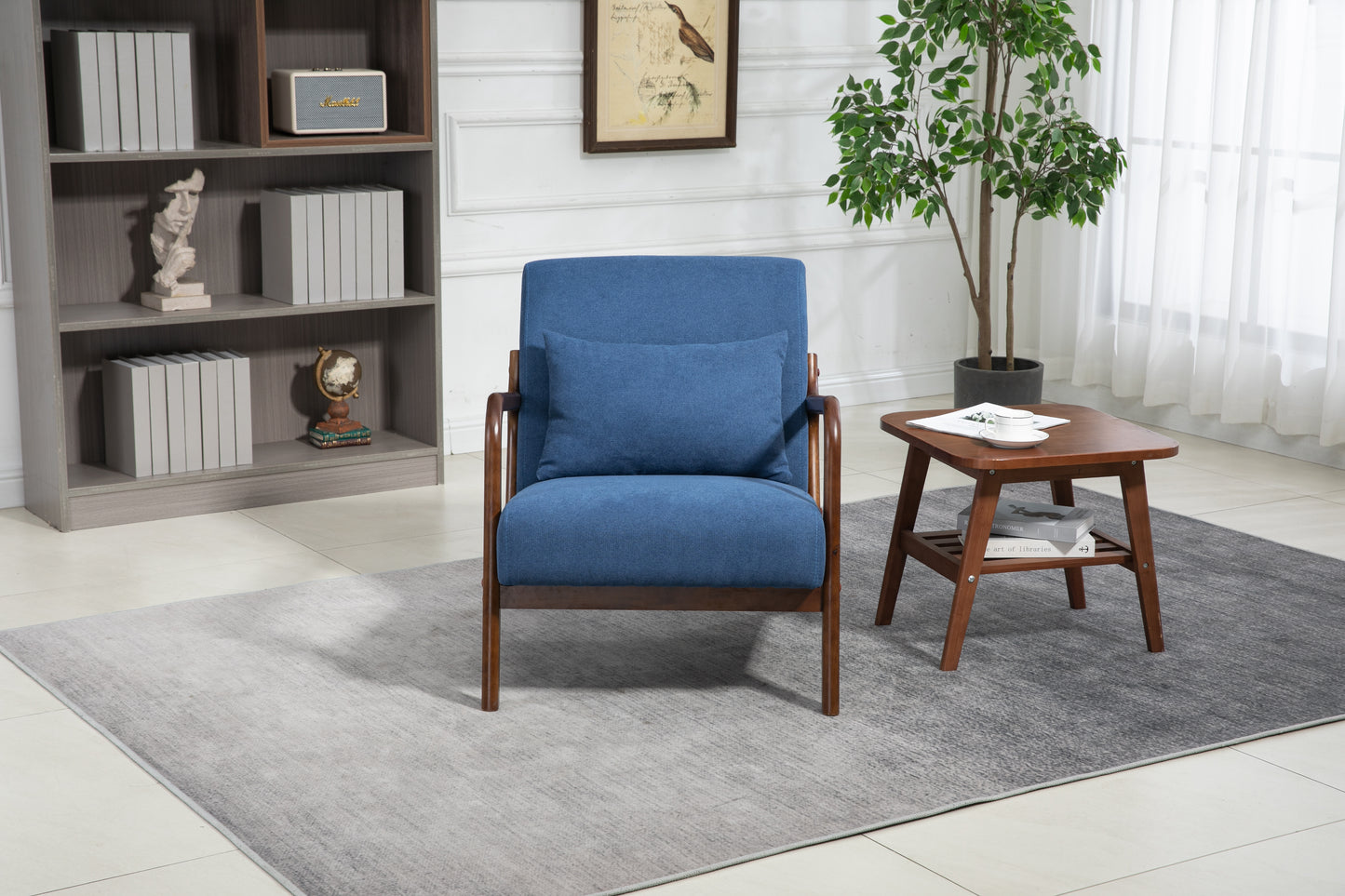Mid Century Modern Accent Chair - Blue Upholstered Armchair