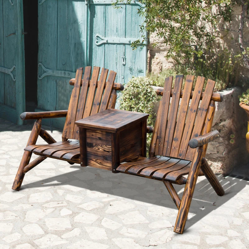 Double Adirondack Loveseat with Ice Bucket - Rustic Brown