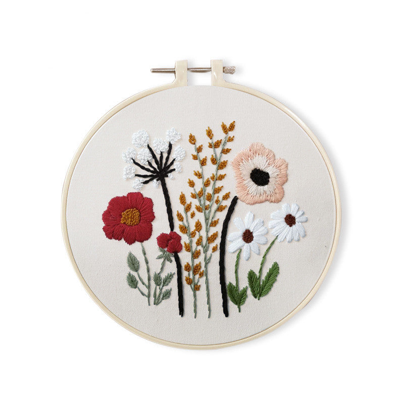 Embroidery Kit with Frame - Dainty Floral Cross-Stitch Set 30x30cm
