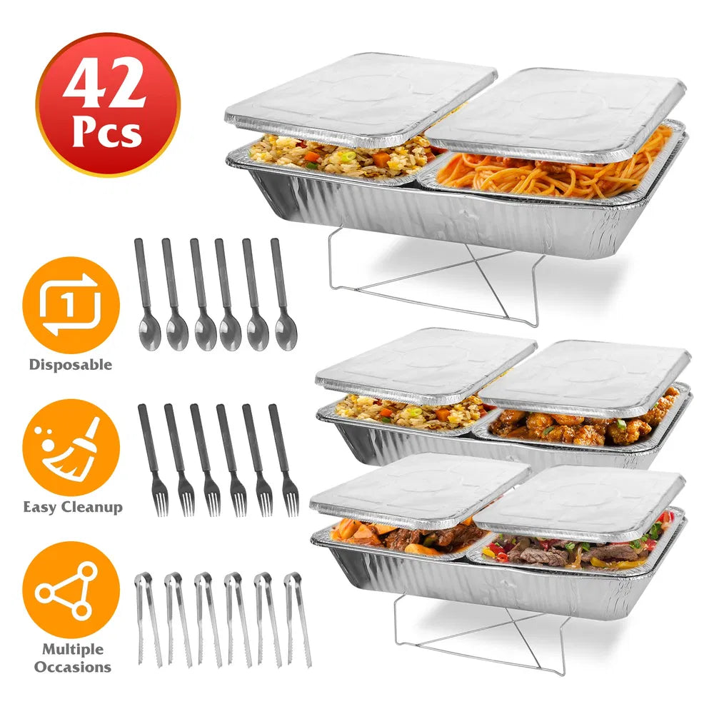 42-Piece Disposable Chafing Dish Set with Utensils & Lids