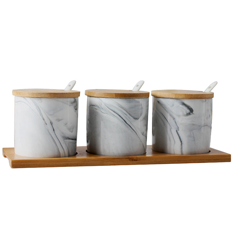Three-Piece Ceramic Seasoning Jar Set with Lid - Kitchen & Dining