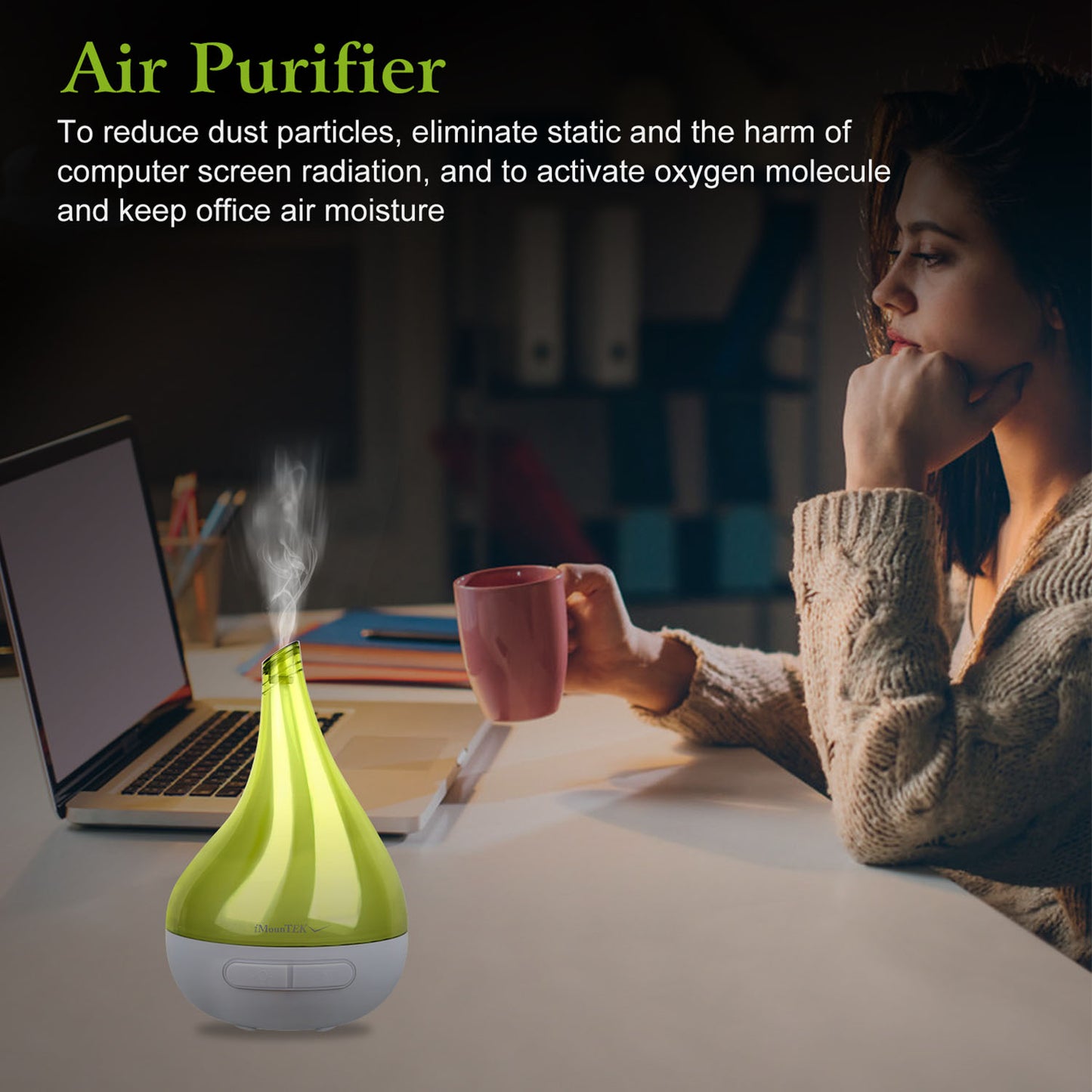 Aroma Diffuser & Humidifier - Ultrasonic Essential Oil Diffuser with LED Light - Green
