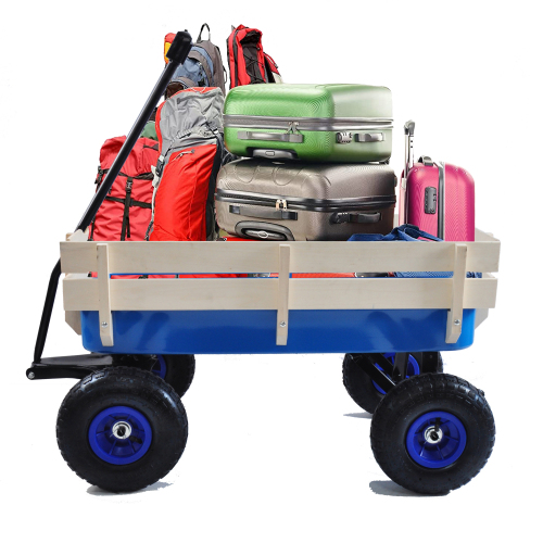 All Terrain Garden Wagon with Wood Railing and Air Tires for Outdoor Use