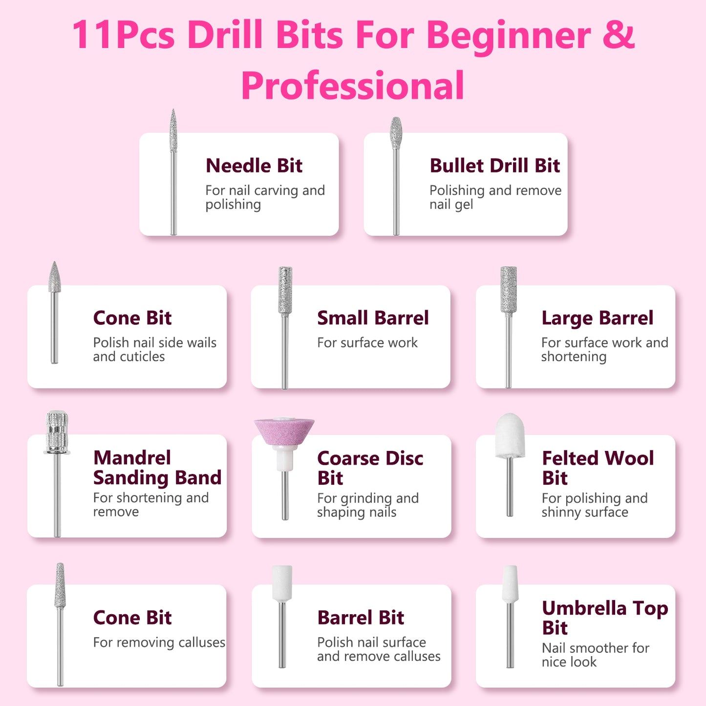 Portable Electric Nail Drill 45000 RPM - Cordless Rechargeable Nail File Kit
