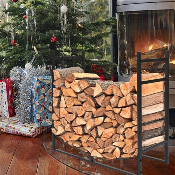 Heavy-Duty Firewood Stand with Shelving and Hooks - Weatherproof Steel Garden Tool