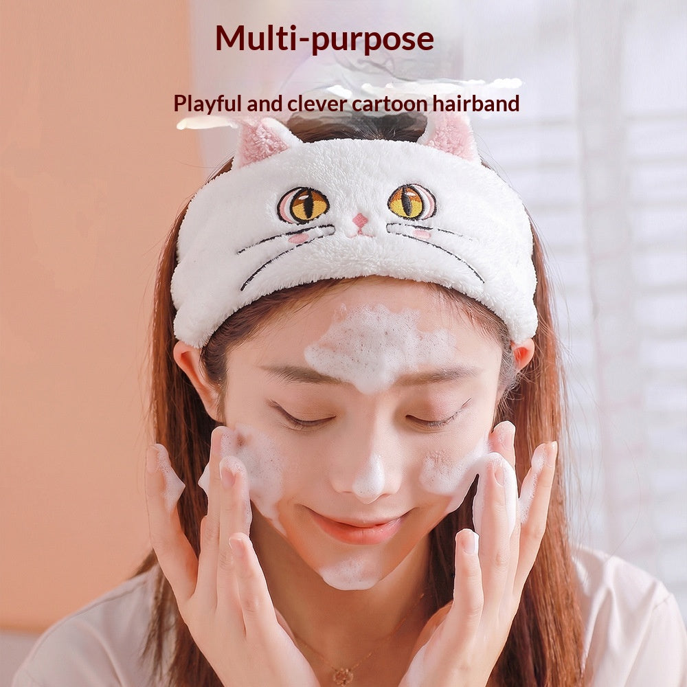 Face Washing Hairband - Unisex Cartoon Cat Face Design for Skincare & Toiletries