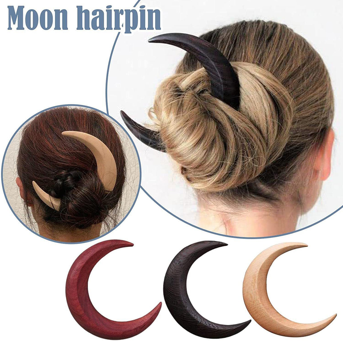 Wooden Crescent Hair Barrette - Black, Brown