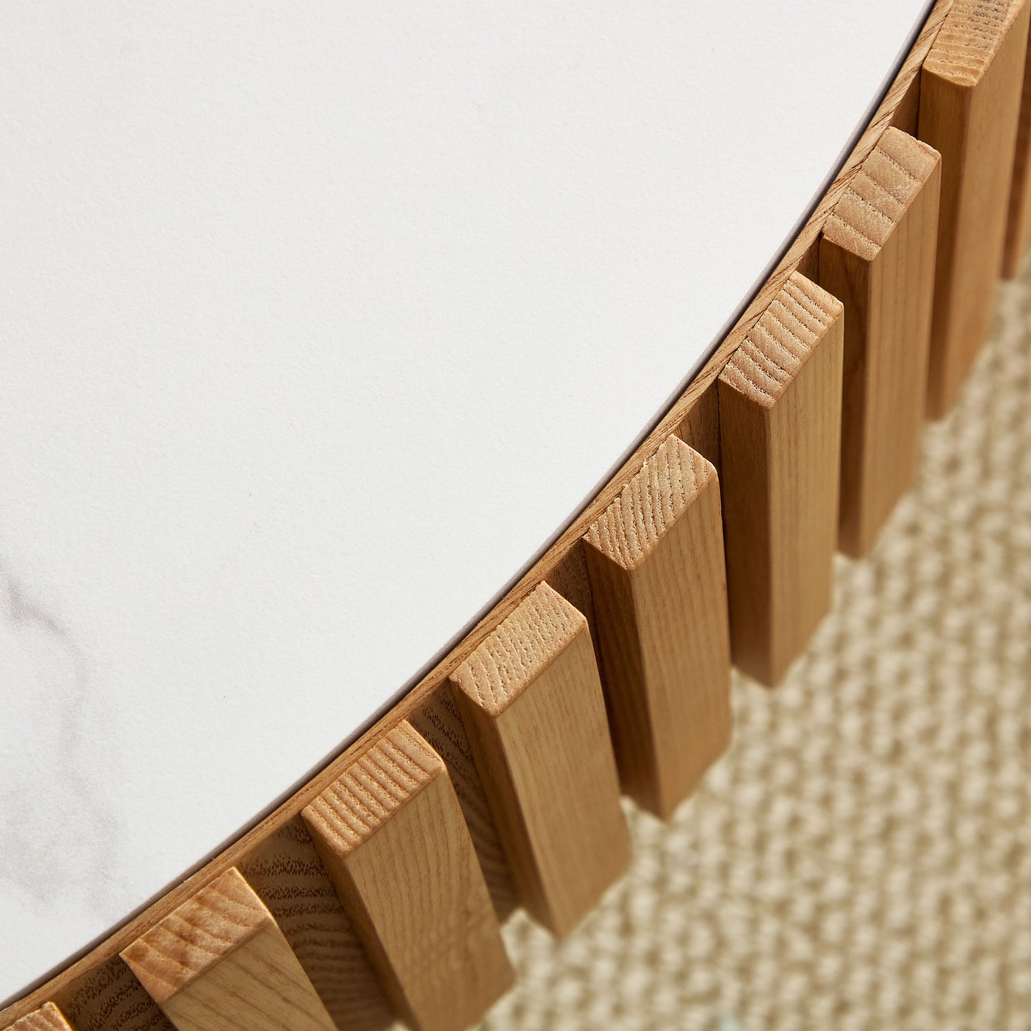 Modern Round Coffee Table with Sintered Stone Top - Oak