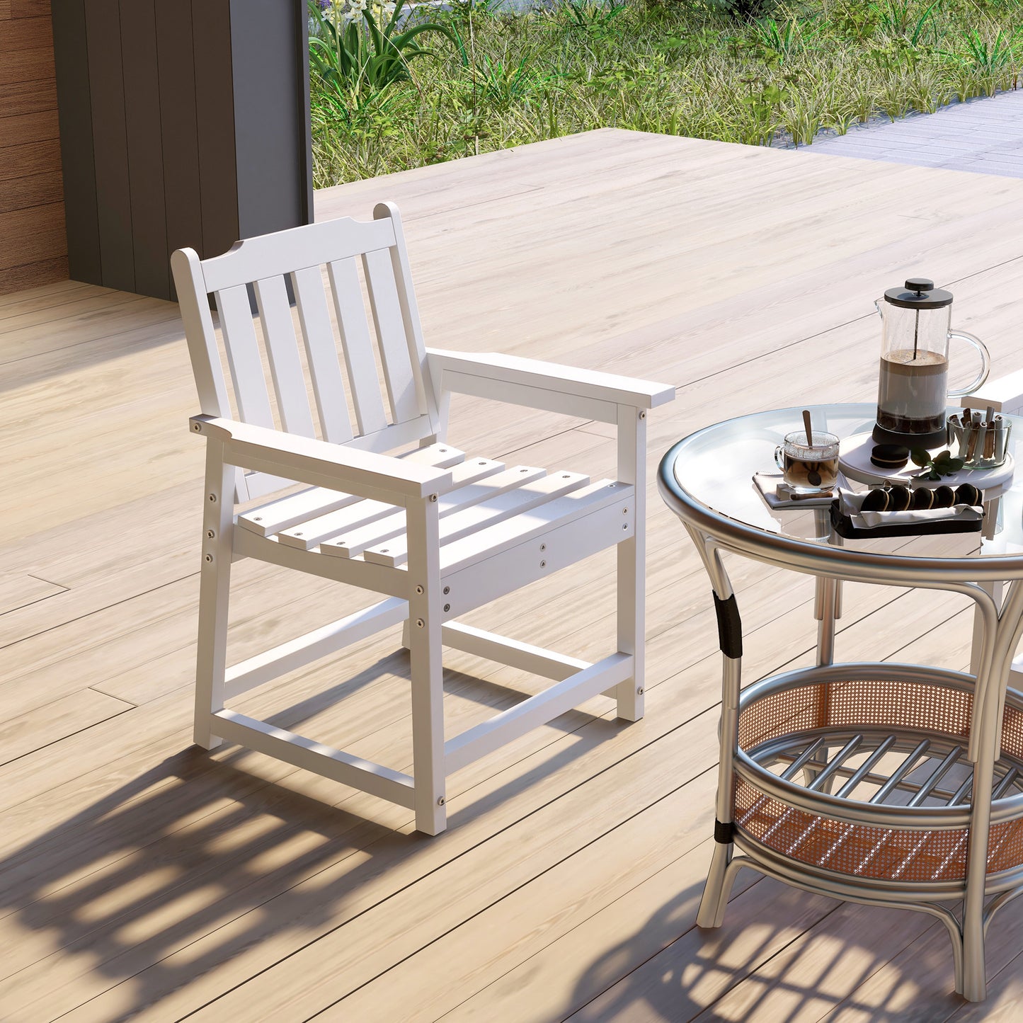 HDPE Outdoor Dining Chair - Heavy Duty, White Patio Furniture