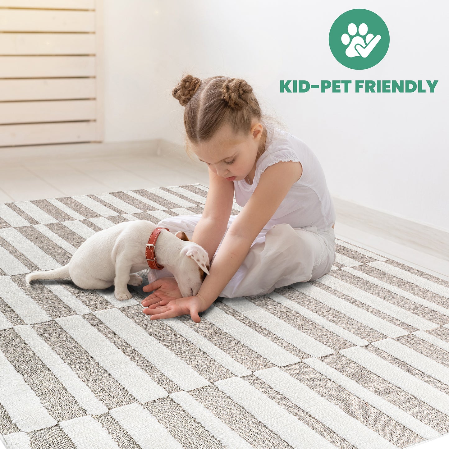 Step Collection High-Low Striped Beige Cream Indoor Area Rug, 2'x3',