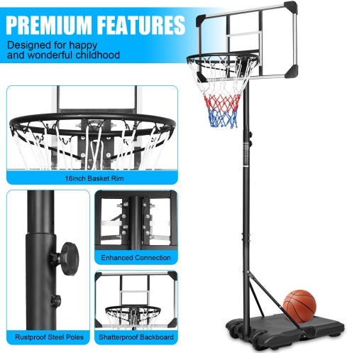 Portable Basketball Goal System with Adjustable Height - 5.6 to 7ft