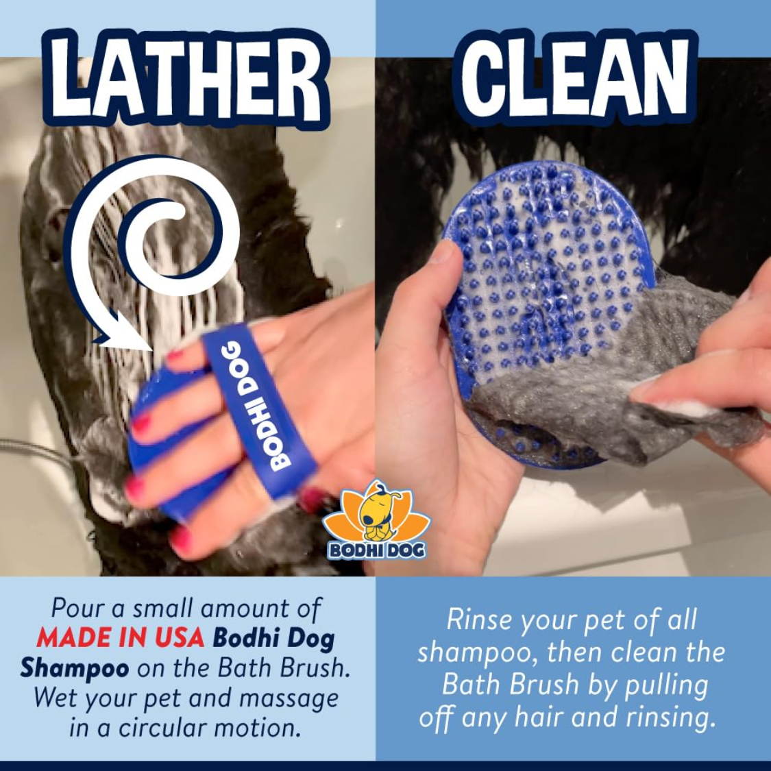 Dog Shampoo Brush Pet Grooming Bath Supplies for Long & Short Hair - Blue