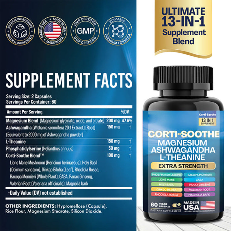 Magnesium Ashwagandha L-Theanine Stress Relief Capsules, 60-Count