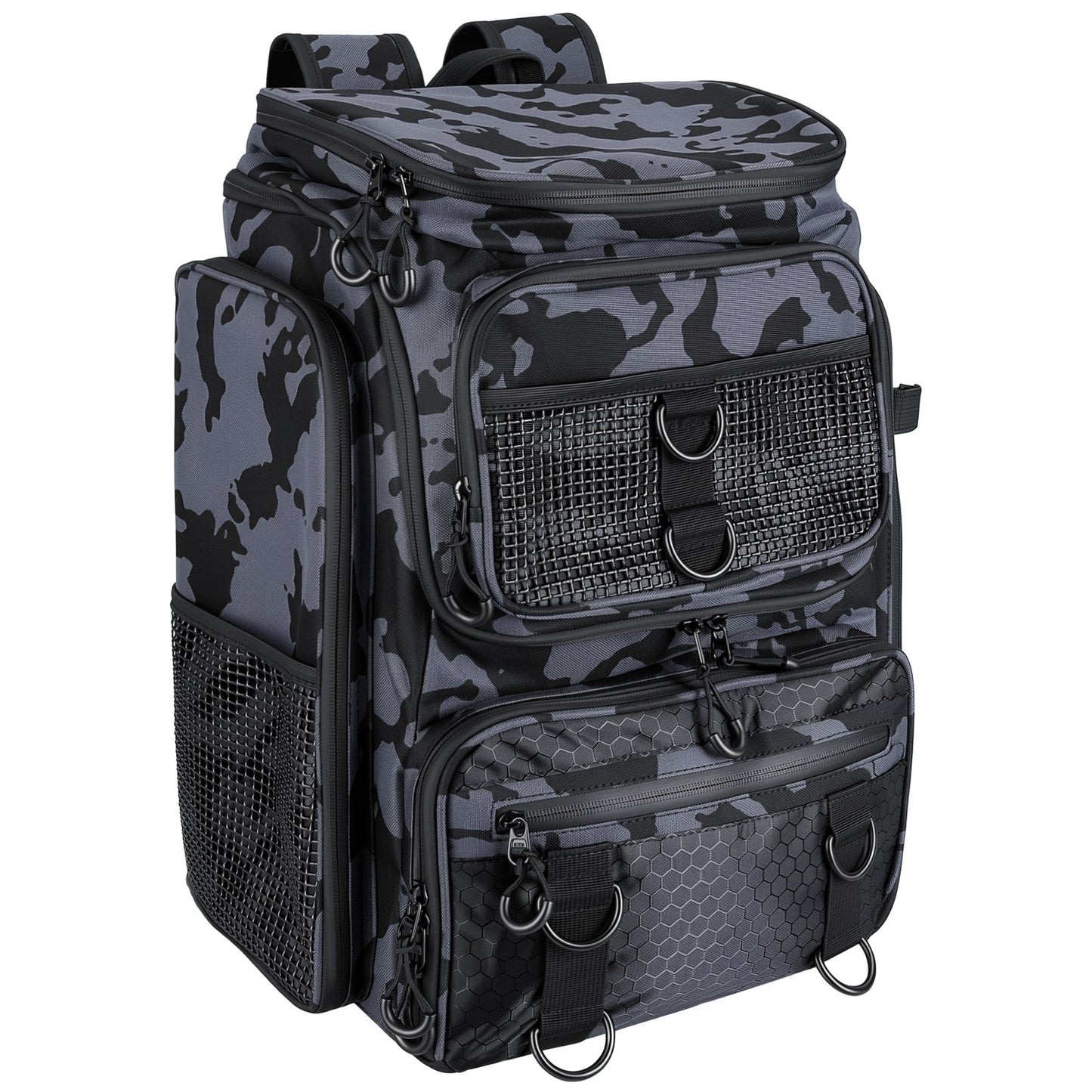 42L Fishing Backpack with 16 Pockets & Rod Holders - Camouflage