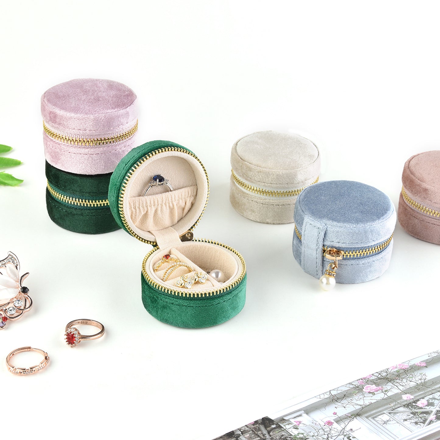 Mini Velvet Jewelry Storage Box - Portable Ring Organizer, Multi-Color