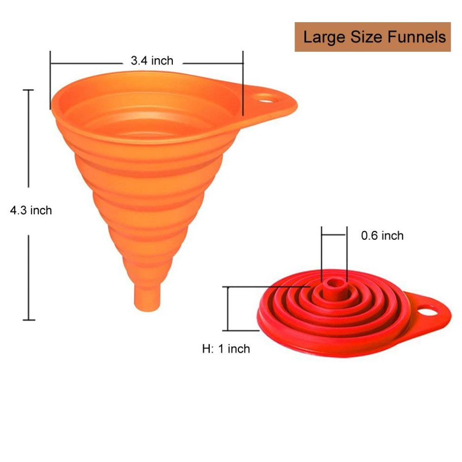Collapsible Silicone Kitchen Funnel Set - 4-Pack, Small & Large