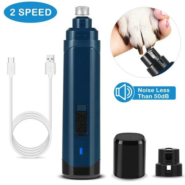 Dog Nail Grinder 2 Speeds Quiet USB Rechargeable Pet Nail Trimmer - Dark Blue