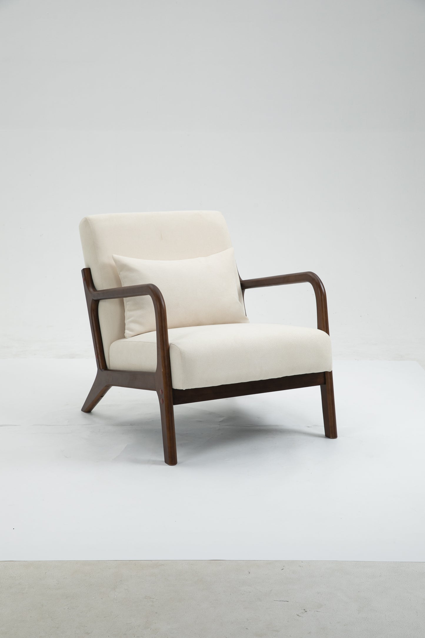 Mid Century Modern Accent Chair - Antique White Upholstered Armchair