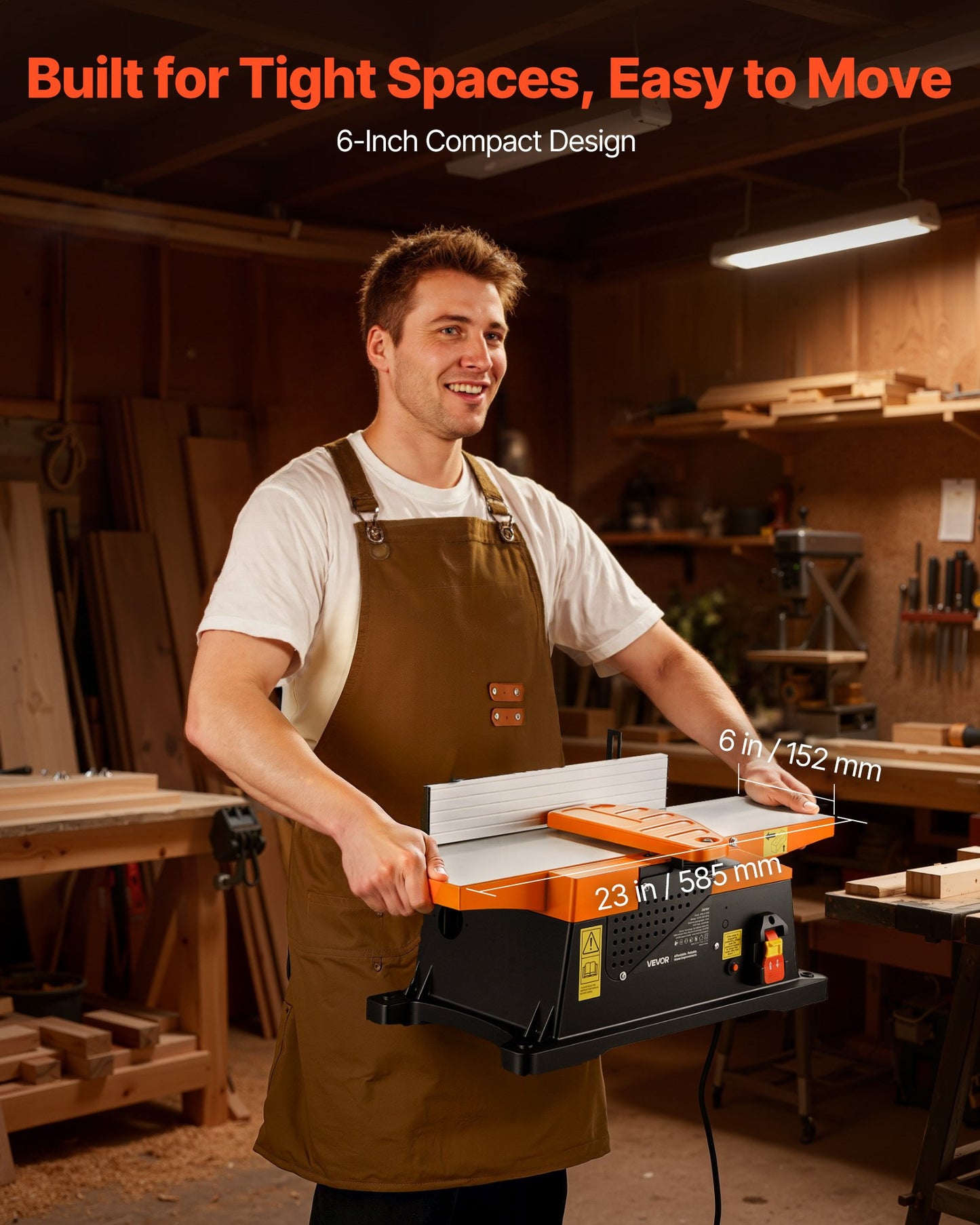 Benchtop Wood Jointer 6 Inch 2 HP with Straight Cutterhead & Adjustable Fence